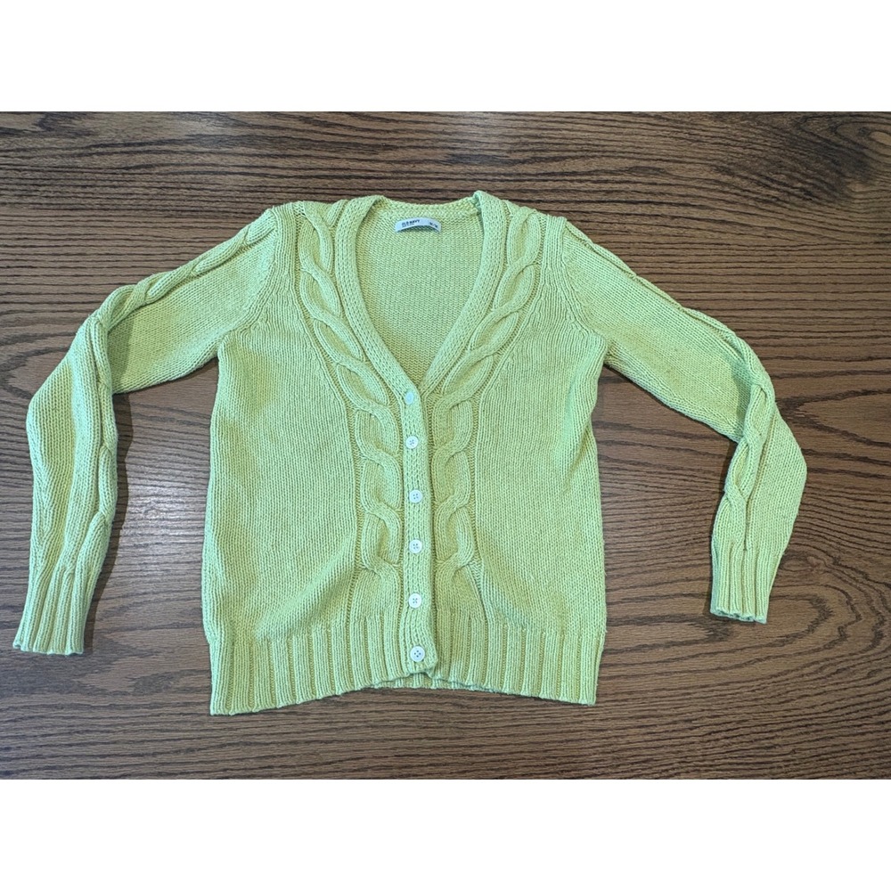 Old Navy Lime Green Cable Knit V-Neck Button Front Cardigan Sweater Womens M